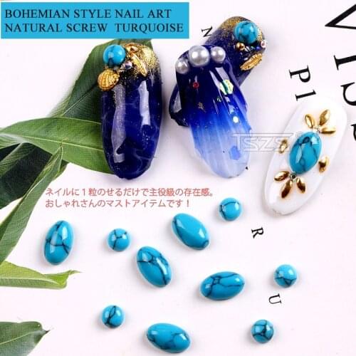 TSZS 25pcs/lot Bohemian Style Multi Size Round Shape Nature Stone 3D Nail Art Decoration DIY Accessories For Nail Salon