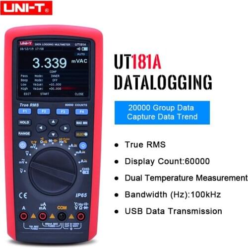 U-NIT UT181A True RMS Datalogging Digital Multimeters DMM Capacitance Temperature Meter w/Re-Chargeable Li-Battery EU Plug