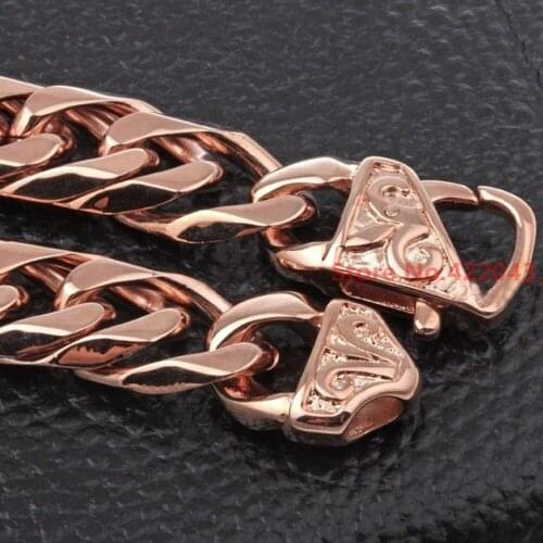 High Quality 13/16mm 316L Stainless Steel Rose Gold Cuban Curb Chain Mens Boys Necklace 7-40" Choose Casting clasp