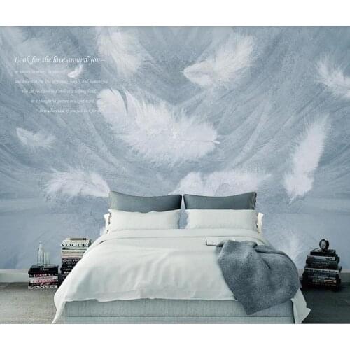 XUE SU Customized large mural / wallpaper / modern minimalist white feather TV sofa background wall