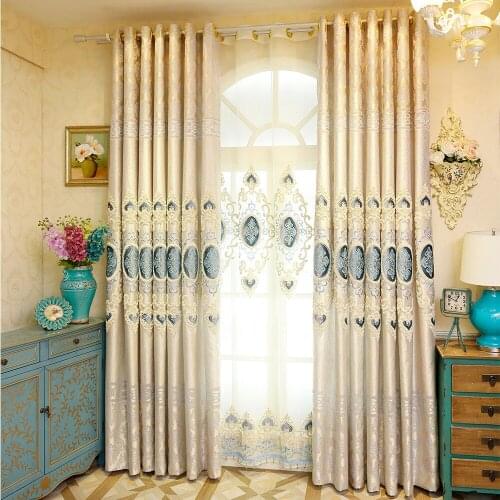 Silver Grey Jacquard European American Luxury Blackout Curtains Window For living Room Bedroom Window Tulle Curtains Drapes