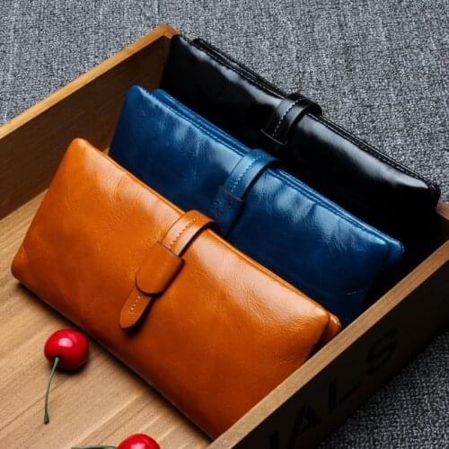 Genuine Leather Wallet Female Multifunctional Long Lady Purses Solid Color Hasp Women Coin Purse Card bag High Quality Clutch