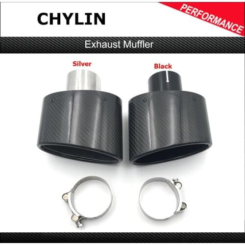 1 Piece Oval Slanted Glossy Carbon Glossy Black Stainless Steel Exhaust Tip Car Modifide Muffler End Pipe For Ak