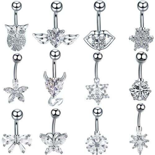 1PC Nombril Piercing Gem Belly Bar Piercing Crystal Heart Ombligo Navel Button Piercings 14G Dangle Earrings Sexy Women Jewelry
