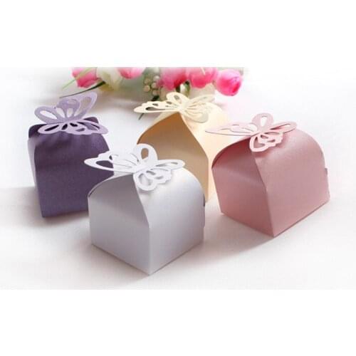 100pcs Lovely Butterfly Pattern Elegant Pearl Paper Wedding Party Favor Gift Candy Box 4color