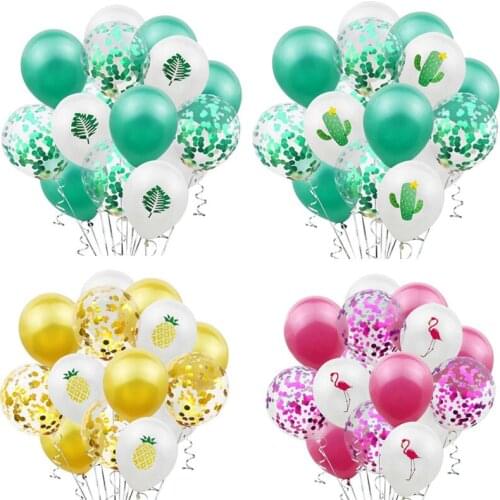 12pcs Green Palm Leaf Flamingo Pineapple Latex Balloon Mix Confetti Set Birthday Summer Party Bachelor Party Decor Helium Globos