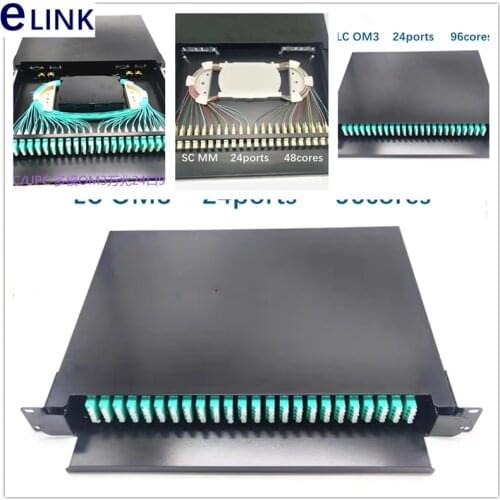 24port fiber optic termination box OM3 96 cores LC QUAD MM installed fully with adapter&pigtail metal patch panel 19"inch Rack