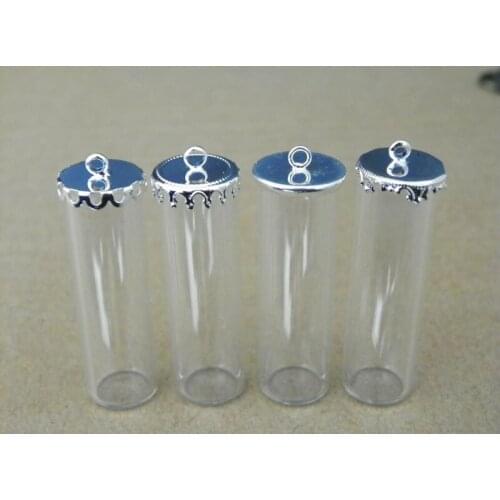 40x12mm DIY Hanging Glass globe Dome Necklace setglass tube with silver plated base with cap pendant