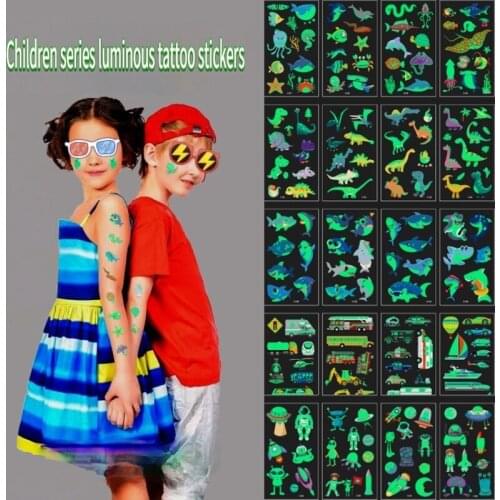 5pcs/batch Kids Luminous Tattoo Stickers Cartoon Cute Dinosaur Mermaid Tattoo Stickers Party Fun Face Stickers Temporary Tatoo