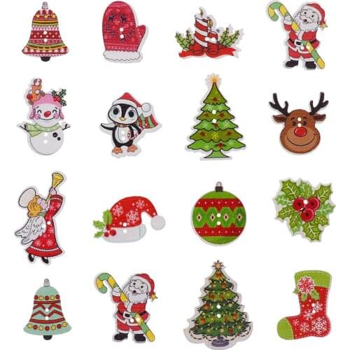 50pcs DIY 2 Holes Wooden Buttons Wood Christmas Decorative Cartoon Handmade Scrapbooking For Craft Supplies Sewing Accessories