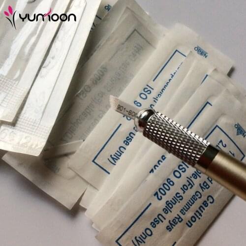Free Shipping 50pcs 14Pins Needles Permanent Makeup Eyebrow Tattoo Blades 3D Embroidery Microblading Manual Pen Blades