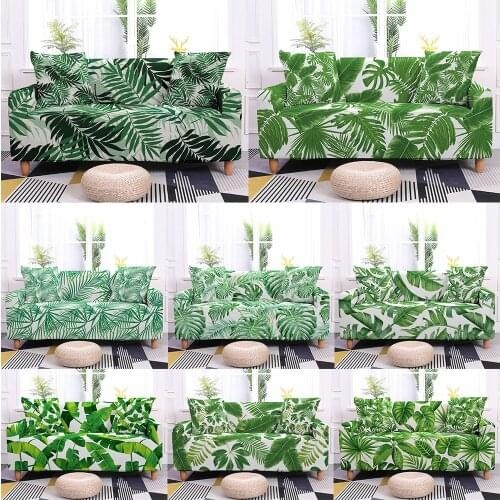 1/2/3/4 Seaters Stretch Leaf Pattern Sofa Cover Spandex Elastic Tropical Sofa Slipcover for Living Room Single Love Couch Cover