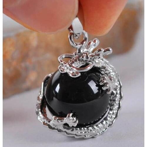 Black Carnelian Round Bead Pendant Dragon Jewelry For Woman Gift S543