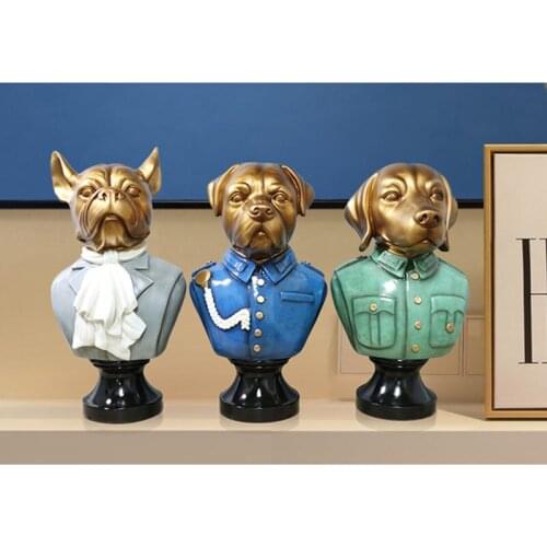 WU CHEN LONG European Style Retro Horse Cats and Dogs Statue Animals Bust Figurine Resin Art&Craft Nordic Home Decoration R2636