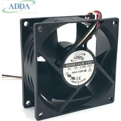 FOR ADDA cooling fan 8038 AD0812UB-Y53 80mm 8cm DC 12V 0.38A 3-wire case blower 80*80*38mm