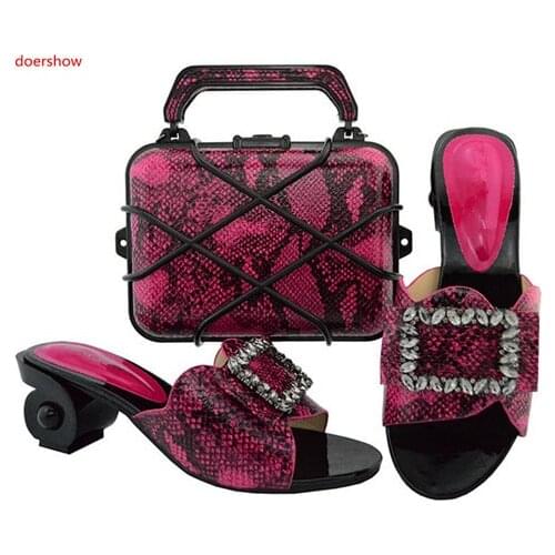 Doershow High Quality Woman Shoes And Bag Set New African Style Rhinestone Pumps Shoes And Matching Bag Set For Party SGF1-10