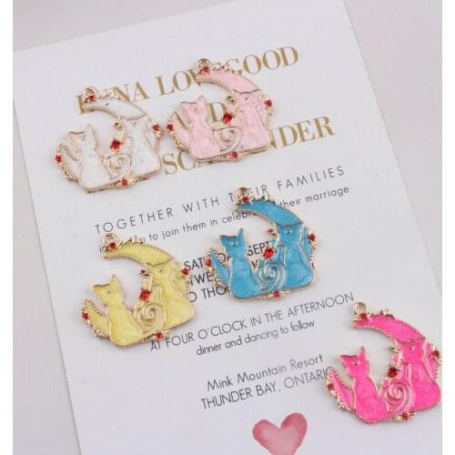 Hot Sale 10pcs DIY fashion charms gifts enamel moon cat alloy pendant making bracelet necklace clothing jewelry Accessories