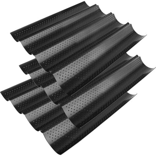 4 Groove French Bread Baking Mold, 3Pcs Non-Stick Form Metal Dish Wave Tray Practical Cake Loaf Baguette Pans Tools
