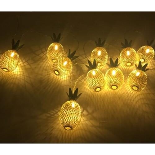 1set Vintage Iron Pineapple Night Lights String Lamp 10Leds/20leds/50leds Romantic Wedding Home Decorate Battery Powered