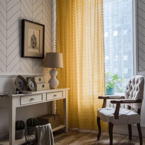 New finished curtain yellow geometric tassel Japanese small window kitchen curtain semi shading floating window single