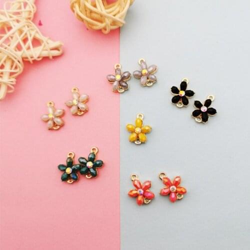 10Pcs Crystal Flowers Charms Connectors DIY Earrings Necklace Pendants Flower Decor Jewelry Findings Handmade 6 Colors FX358