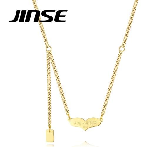 JINSE New Fashion Simple Koren 316L Stainless Steel Heart Pendant Necklaces for Women Clavicle Gold Metal Chain Kolye Love Gift