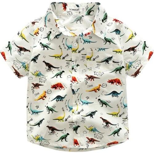 Dinosaur summer boys shirts cute patter uniform straight kids shirt top childrens clothing