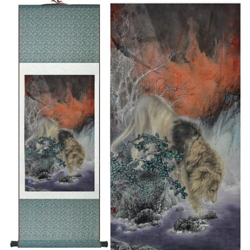 Lion silk art painting Chinese Art Painting Home Office Decoration Chinese lion painting lion picture