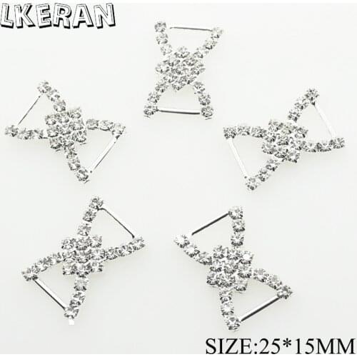 10Pcs 25*15mm X-Shape Rhinestone Metal Buckles Quality DIY Wedding Invitation Accessories Card Slider Decoration Free Shipping