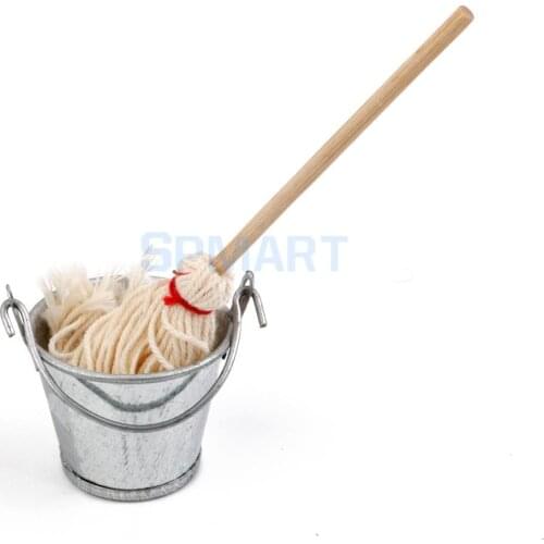SPMART 1/12 Dollhouse Miniature Kitchen Garden Mop Bucket Furniture
