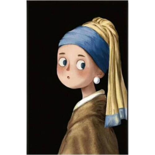Cartoon Famous Painting "Funny Pearls Girl” Full Square/Round Diamond Embroidery Rhinestones Mosaic Picture Home Decor WG2487