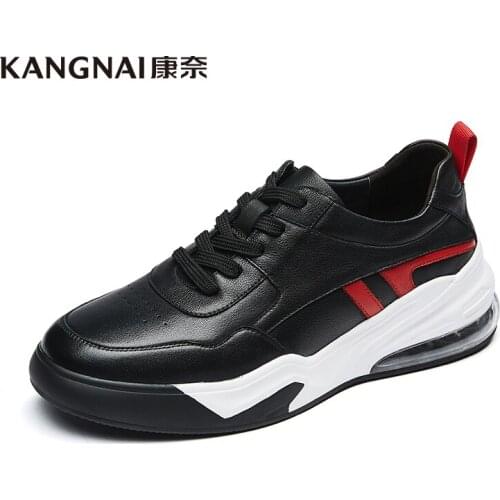 KANGNAI Men Shoes Cow Leather Lace-Up Outdoor Sports Footwear Black Platform Male Casual Shoes