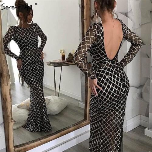 2021 New Long Sleeves Mermaid Elegant Evening Dresses Fashion Sexy Backless Formal Evening Party Vestido De Festa LA6331