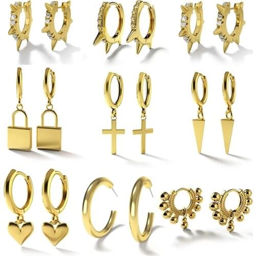 Dvacaman Charm CZ Zircon Gold Earrings for Women 9 Style Geometric Small Hoop Earrings Set Huggie Jewelry Wedding Bijoux Brincos