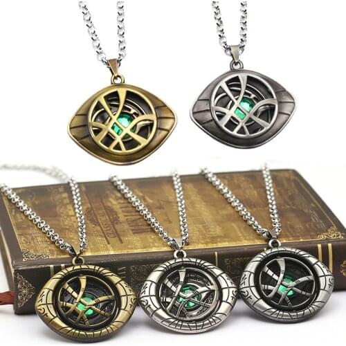 Marvel Avengers Doctor Strange Infinity Time Stones Necklace Keychain Disney Anime Figure Model Pendant Toys Kids Christmas Gift