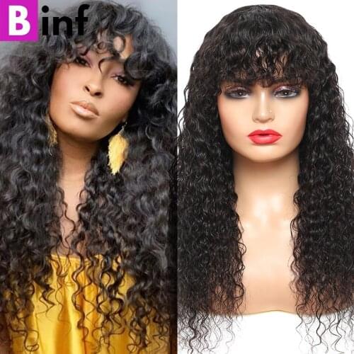 Water Wave Wig With Bangs Human Hair Wigs For Black Women Natural Perruque Cheveux Human Full Machine Made Wig 150% Remy Hair