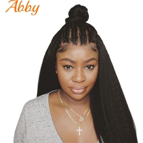 Abby Human Hair Kinky Straight Lace Frontal Human Hair Wigs Brazilian 250% Density Yaki Straight Human Hair Wigs For Women