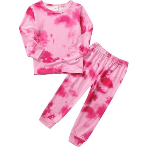 Pudcoco 18Month-6Years Infant Kids Baby Boys Girls Tie Dye Clothes Set 2Pcs Homewear Pajama Sets Long Sleeve Tops Pants Outfits