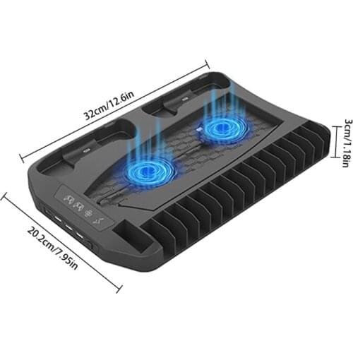 Charger Stand with Cooling Fan Compatible with PS5, Game Console Charging Station 3 USB Hubs & Discs Storage Holder X37A