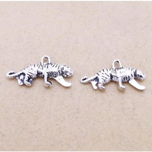 20 Pieces 11*22mm Mixed Alloy Antique Silver Color Tiger Charms Bracelet Keychain Pendant Accessory For DIY Jewelry Making
