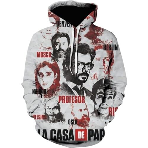 Popular 3D all printed hoodie La Casa De Papel men/women high quality pullover tops vintage off white streetwear plus size s-6xl