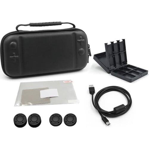 Portable Zipper Storage Set Travel Carry Bag USB-C Cable Protective Film Cloth Card Box 4 Caps for Nintend Switch Lite Console