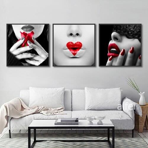 Nordic Poster Black And White Red Sex Girl Canvas Painting Fashion Home Decoration Living Room Bedroom Wall Art Picture Unframed