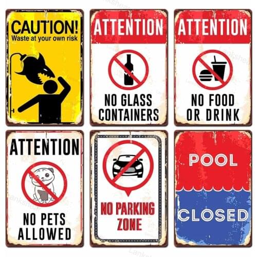 Retro Warning Public Signs Caution Vintage Metal Tin Signs Dangerous Metal Beware of Warning Signs Wall Decoration