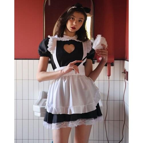 Sexy Arpon Maid Costume Bust Open Lace Mini Dress Cute Girls Lolita Love Heart Hollow Halloween Kawaii Lovely Anime For Women
