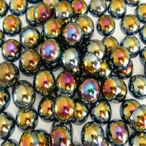 Loose 1.5mm-12mm Black AB Color Bling DIY Half Round Flatback Pearl Beads ABS Plastic Imitation Half Pearl Nail Arts Decoration