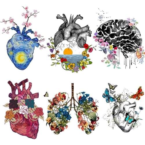 Flower Butterfly Heart Patches For Clothing Iron On Transfer For Clothes Brain Lung Patches On Clothes Thermo-stickers Applique