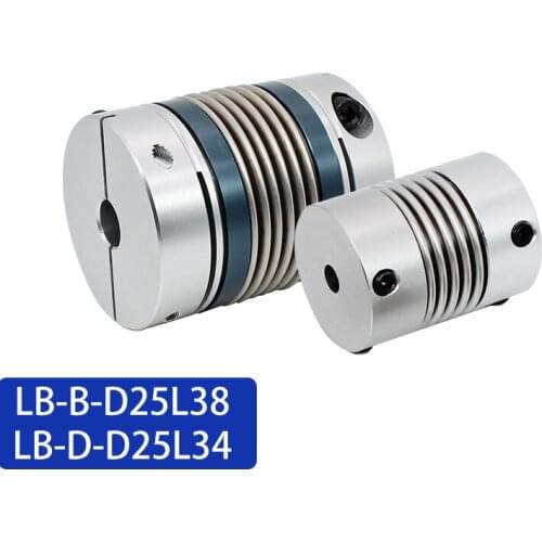 LONGWE LB-B-D25L38 5mm to 12mm Aluminum Alloy Shaft Coupler Bellows Coupling for Lathe Connect