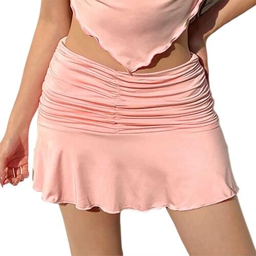 2020 New Female Mini Skirt, Solid Color High Waist Pleated Skirt Ruffled Short Dress for Summer, Pink/Purple/Blue, S/M/L