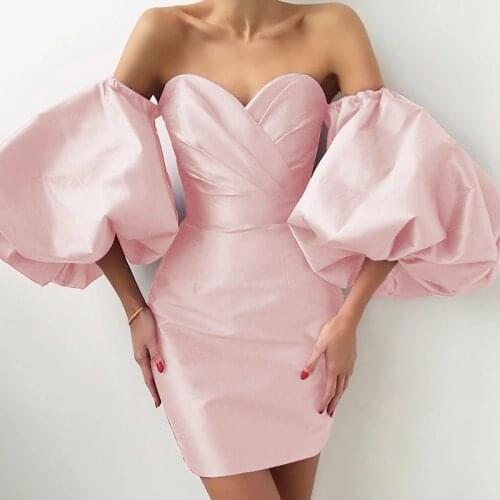 Woman Dress Sexy Off Shoulder Pink Casual Slim Summer Evening Party Dresses 2021 Femme Vestidos French Club Satin Robe BD2022